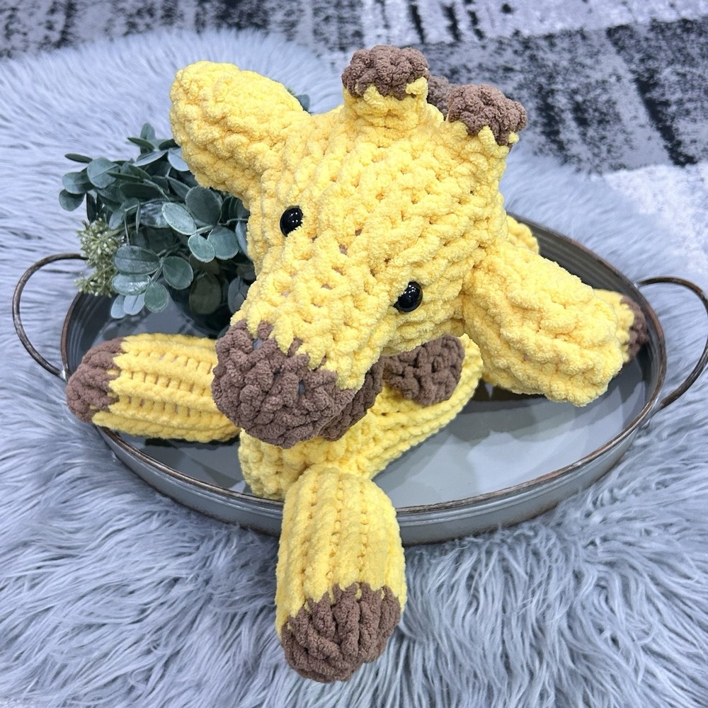 Handmade Crochet 14" Giraffe Plush Amigurumi Stuffed Animal Yellow Brown Toy